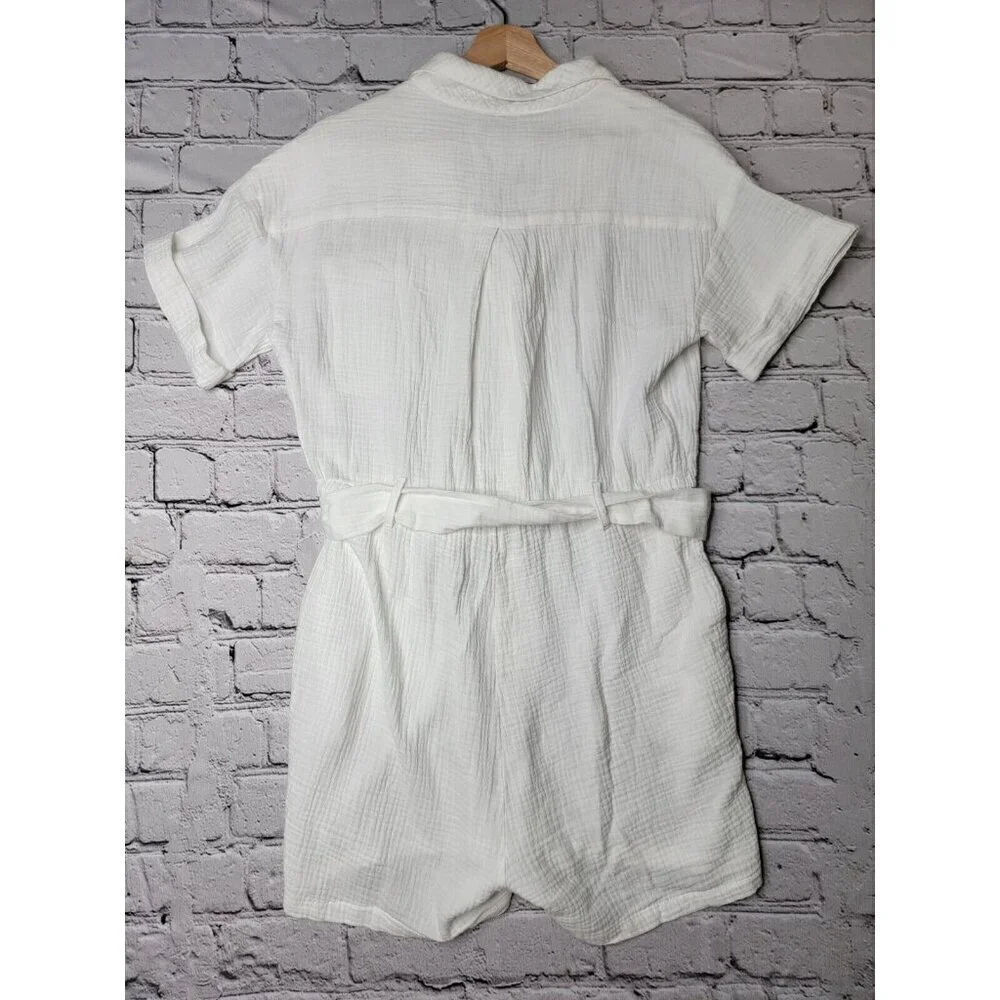 Bishop Young White Gauze Short Sleeve Belted Romper Size S - Picture 7 of 10
